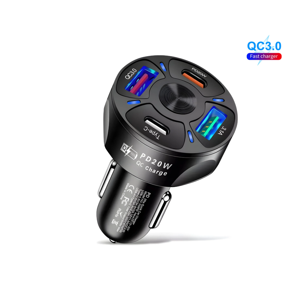 wavenex-4-ports-car-fast-charger-qualcomm-certified-charging-with-qc-3-0-pd-20w-type-c-3-1-a-vehicle-phone-charger-for-car-pd-rd-black