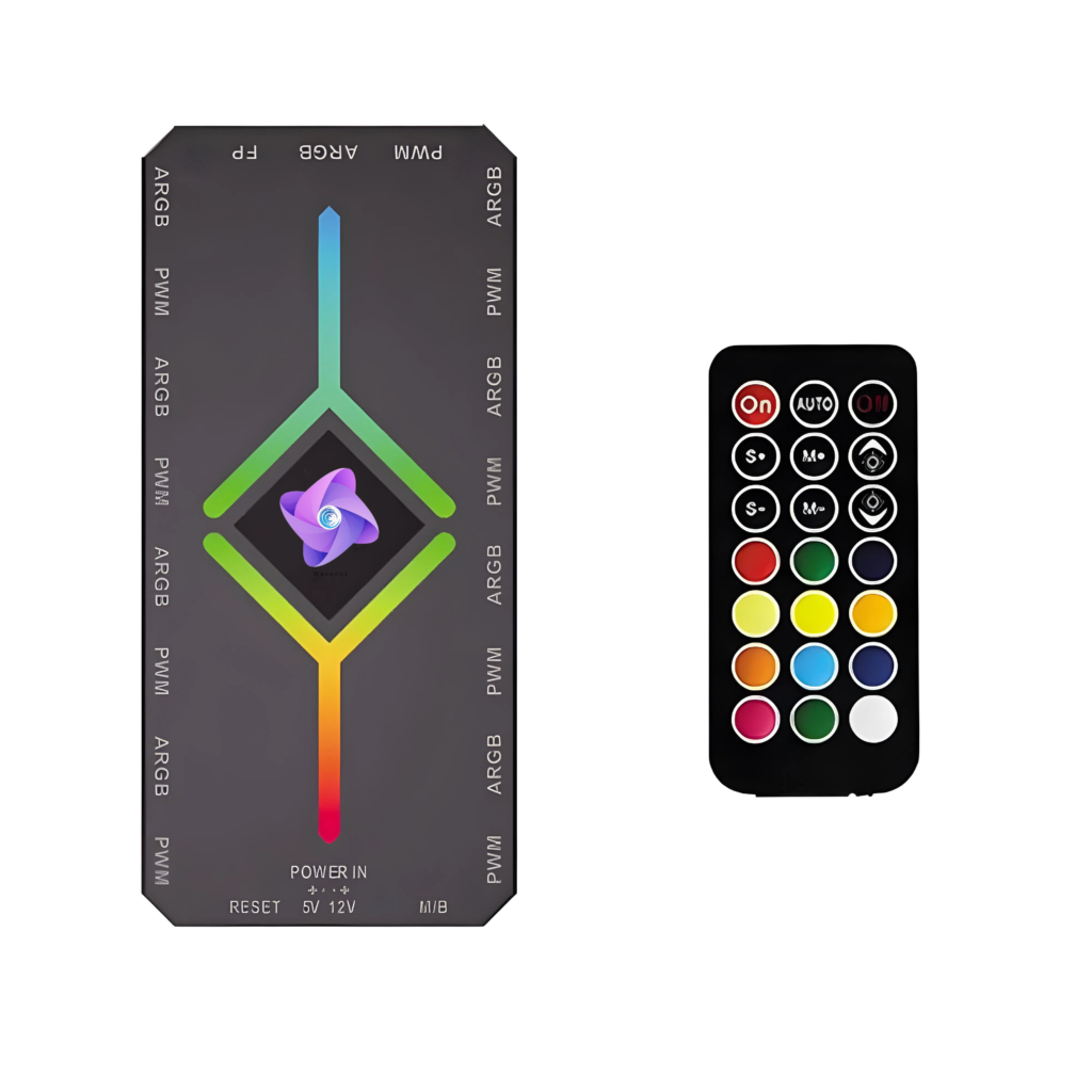 wavenex-argb-hub-controller-with-remote-10-port-rgb-fan-led-strip-hub-17-lighting-modes-sata-power-pc-gaming-rgb-controller-for-5v-3-pin-devices
