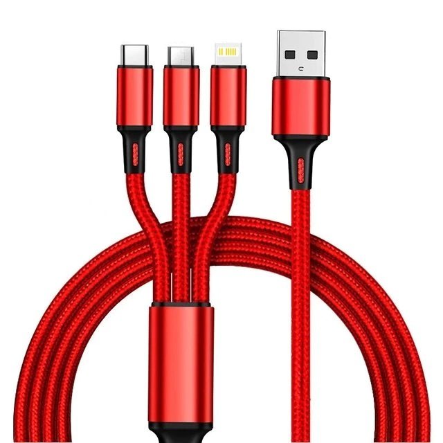wavenex-1-25m-multi-port-usb-data-cable-3-in-1-fast-charging-3-1a-nylon-braided-type-c-micro-usb-lightning-red-smartphone-tablet-speaker-brand-wavenex