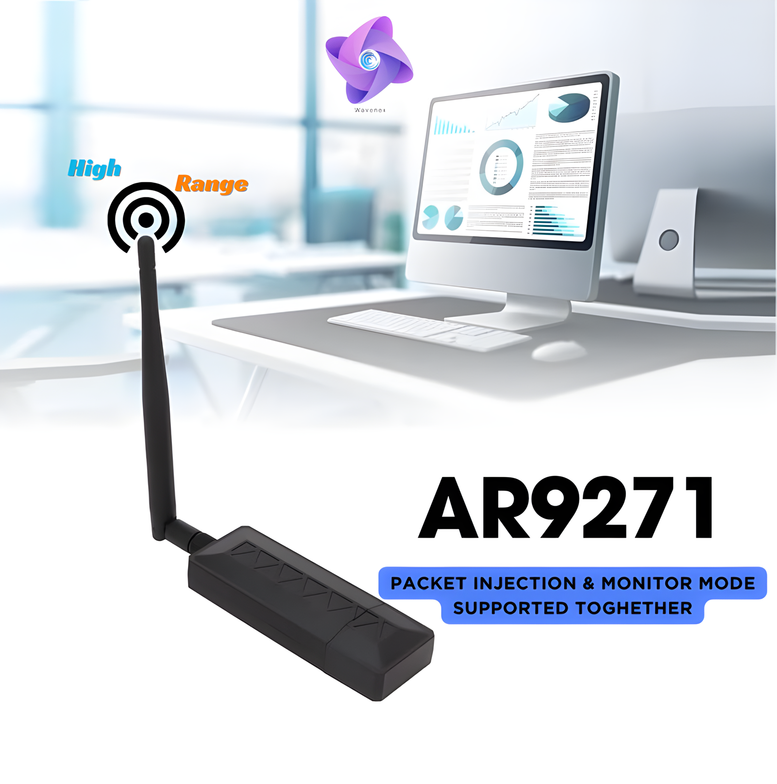 download Wavenex® AR9271 150Mbps USB WiFi Adapter 2.4GHz with External Antenna | Monitor Mode & Packet Injection Support | Compatible with Kali Linux & Windows | High-Gain Wireless Network Adapter - Image 2
